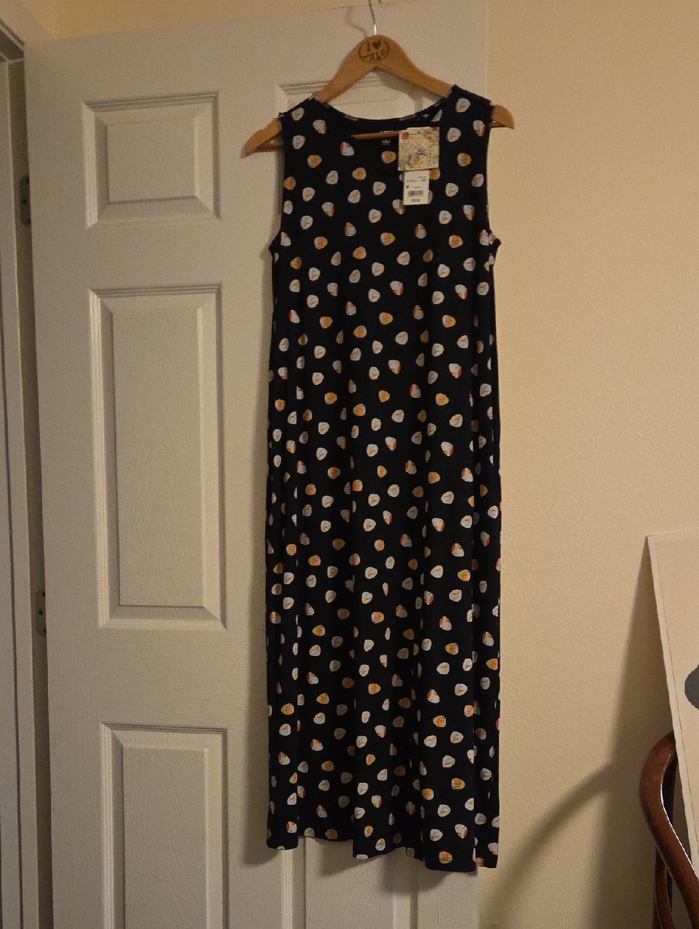Uniqlo Navy Maxi Dress with White and Tan Dot Print